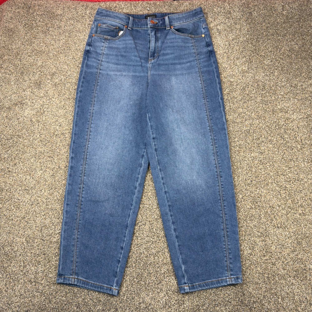 Talbots Relaxed Barrel Jeans Womens 10 Blue Denim High Rise Seam Front Stretch